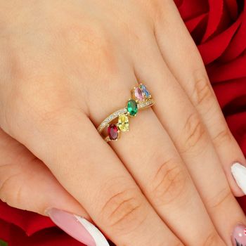 Złoty Pierścionek Damski 375 – Kolorowe Cyrkonie, Rozmiar 18 Au.jpg